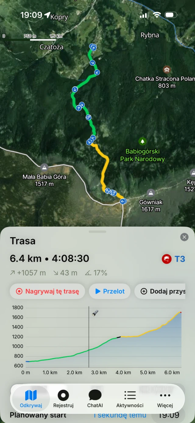 Profil wysokości trasy